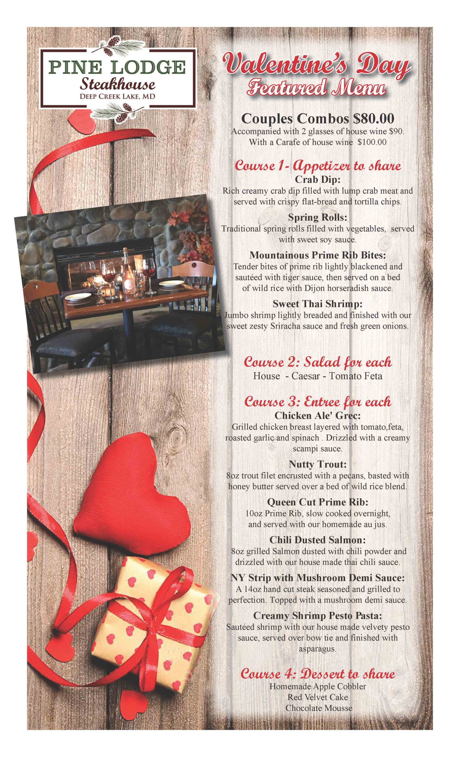 Pine Lodge Steakhouse Valentine's Day Menu